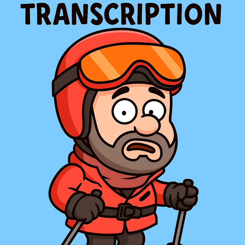 Cartoon image of a white male in ski jacket, helmet and goggles holding ski-poles.